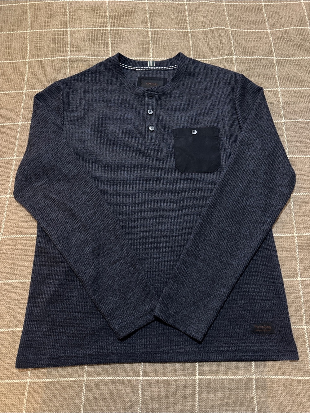 Nomad Men's Navy Long-Sleeve Henley with Black Chest Pocket